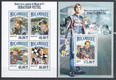 Mozambic 2013 - MASINI RALIURI F1 - SEBASTIAN VETTEL - BL+KB - MNH foto