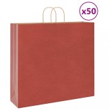 vidaXL Pungi de h&acirc;rtie 50 buc cu m&acirc;nere roșii 54x15x49 cm