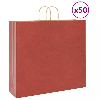 vidaXL Pungi de h&amp;acirc;rtie 50 buc cu m&amp;acirc;nere roșii 54x15x49 cm foto