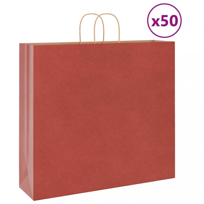 vidaXL Pungi de h&acirc;rtie 50 buc cu m&acirc;nere roșii 54x15x49 cm