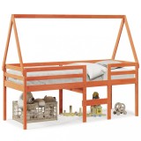 Pat inalt de dormitor, maro ceruit, 90x200cm, lemn masiv de pin