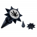Taper negru fals de ureche cu țepi - oțel, frunză de marijuana