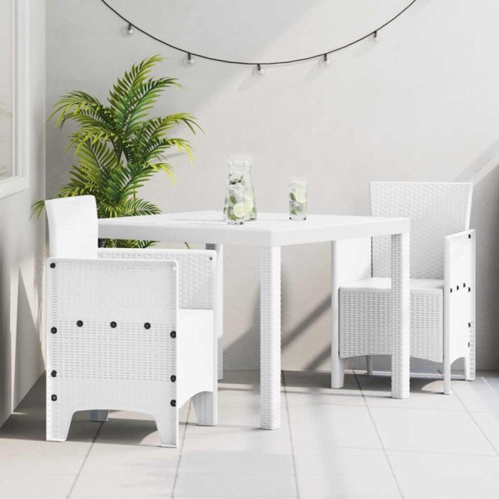 vidaXL Set de masă pentru grădină 3 pcs Alb Ratan Polt 3378682