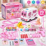Cumpara ieftin Trusa medicala cu 73 de accesorii pentru copii, ambulanta interactiva cu lumini si efecte sonore, bebelus, roz