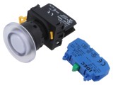 Comutator acţionat prin apăsare 22mm alb - 2 contacte NO