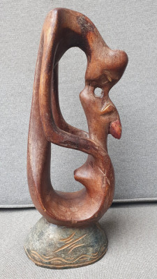 Statueta vintage lemn unicata hand made sarut, nud, inaltime 28 cm foto