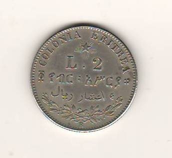 SV * COLONIA ERITREA / Italia 2 LIRE 1896 * REPLICA 9.6 GRAME 27 mm * AUNC+ foto