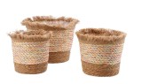 Cumpara ieftin Set 3 ghivece flori frunze porumb rafie multicolor 23 x 23 cm, 27 x 24 cm, 33 x 26 cm