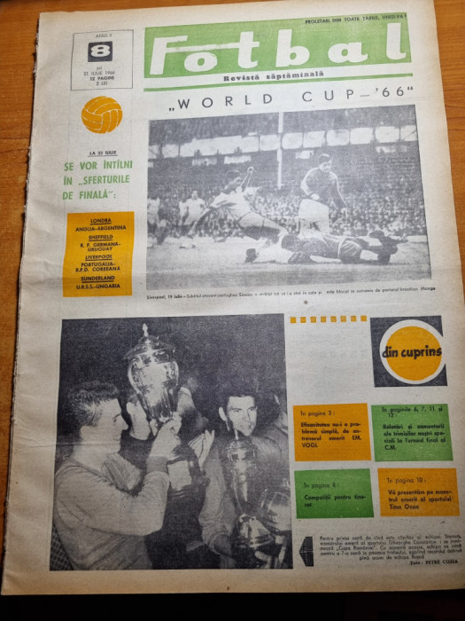 ziarul fotbal 21 iulie 1966-steaua castiga cupa romaniei,camionatul mondial