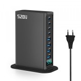 Incarcator Statie OEM, 520W, 5A, 4 x USB-A - 4 x USB-C, Gri