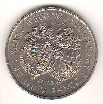 SV * GIBRALTAR 25 NEW PENCE 1972 * ELISABETH II Nunta de Argint 1947 * AUNC+ foto