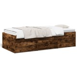 Gossi cadru pat cu sertare, stejar fumuriu, 75x190 cm lemn prelucrat