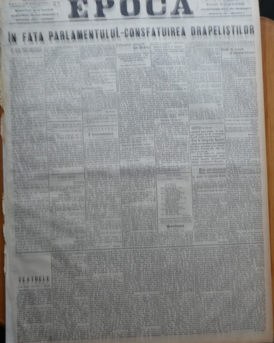 Ziarul Epoca, 5 Noiembrie 1899 ; In fata Parlamentului ; Consfat. drapelistilor
