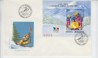 C12 - FDC Romania - JO de iarna Albertville - colita nedantelata - LP1276 - 1992 foto