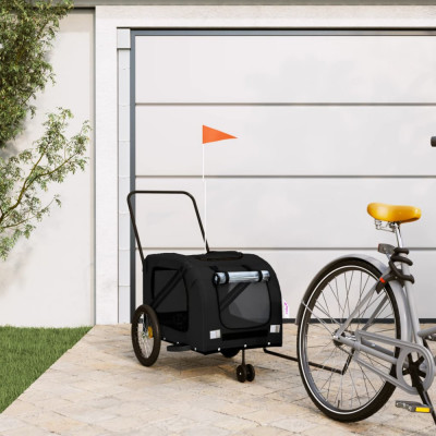vidaXL Remorcă bicicletă animale companie, negru, textil oxford/fier foto