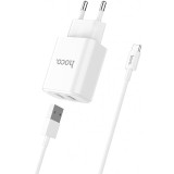 Incarcator Retea cu cablu USB Tip-C HOCO C62A VICTORIA, 2 X USB, Alb