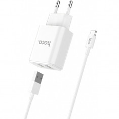 Incarcator Retea cu cablu USB Tip-C HOCO C62A VICTORIA, 2 X USB, Alb