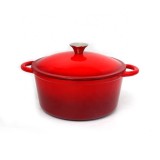 Oala din Fonta Emailata Rosie cu Capac si cum maner metal &ndash; 5 L, 26cm Handy KitchenServ