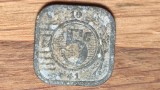R08 Olanda ocupatie germana WW2 - moneda de colectie zinc - 5 cents 1941 - patrata!, Europa