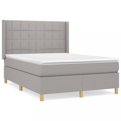Pat box spring cu saltea, gri deschis, 140x190 cm, textil foto