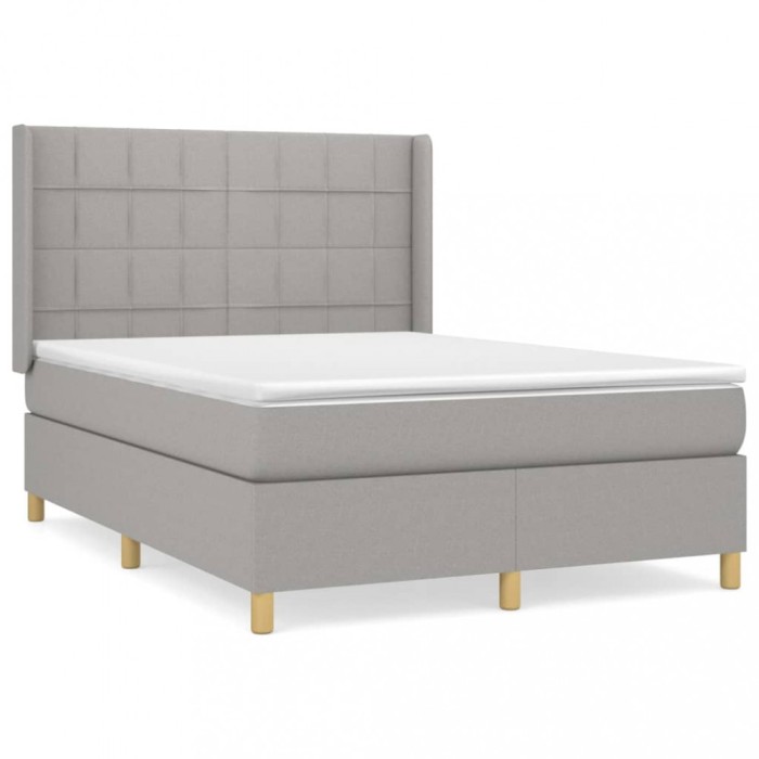 Pat box spring cu saltea, gri deschis, 140x190 cm, textil