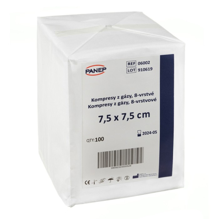 Comprese din tifon, 8 straturi, 7,5x7,5 cm, nesterile