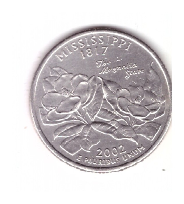 Moneda SUA 25 centi/quarter dollar 2002 D, Mississippi 1817, stare buna, curata