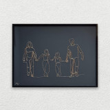 Familie cu 2 adolescente, tablou din sarma placat cu aur, 30&times;40 cm