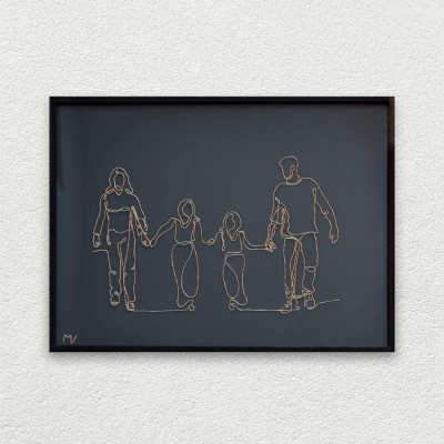 Familie cu 2 adolescente, tablou din sarma placat cu aur, 30&amp;times;40 cm foto