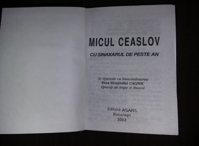 MICUL CEASLOV cu SINAXARUL DE PESTE AN-Prea Sf.CALNIC,Ep.Arges/Muscel,T GRATUIT foto