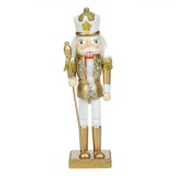 Figurină Decorativă Crăciun, Rege Din Lemn, 25.5 cm, Uniformă Albă, Detalii Auriu, Strasuri, Oem