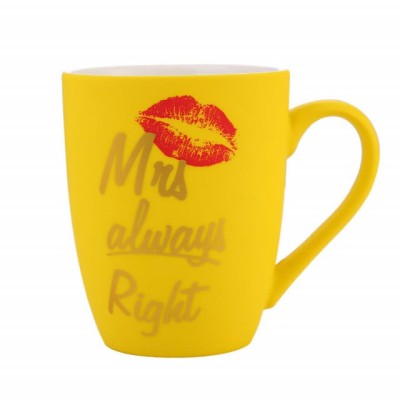 Cana mata din ceramica Pufo Mrs Right, pentru cafea sau ceai, 360 ml, galben foto
