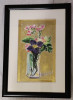 E41. Tablou - Flori fond auriu, 2021, acuarela, rama si Passpartout, 20 x 28 cm, Natura statica, Art Deco