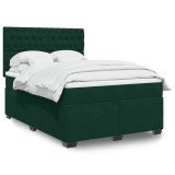 vidaXL Pat box spring cu saltea, verde &icirc;nchis, 160x200 cm, catifea 3293263