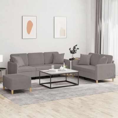vidaXL Set de canapele cu perne, 3 piese, gri taupe, textil 3202149 foto