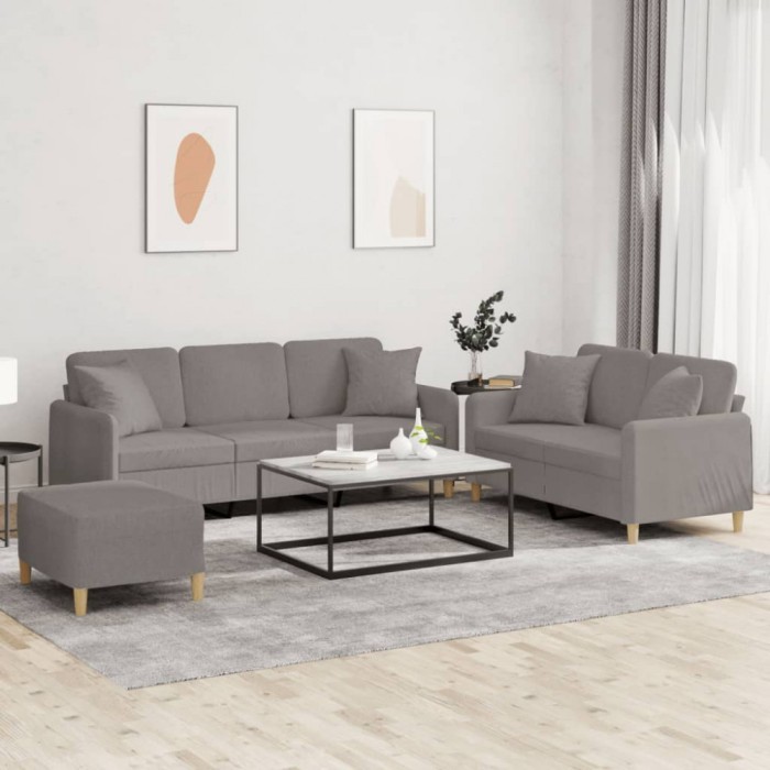 vidaXL Set de canapele cu perne, 3 piese, gri taupe, textil 3202149