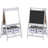 AIYAPLAY Tablă pentru Copii 3-&Icirc;n-1 cu 2 Rafturi și Șevalet din Lemn pentru Copii de 3-8 Ani, 54x46,5x93 cm, Roz | Aosom Romania