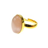 Inel argint reglabil placat cu aur cu cuart roz 14x10 MM