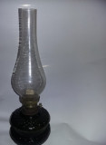 LAMPA PETROL VECHE DE COLECTIE Sticla NEAGRA-RARA,cu fitil,MARE,cu OGLINDA,T.GRA
