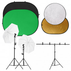 Kit studio foto cu set de lumini, ecran de fundal si reflector GartenMobel Dekor