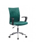 Scaun birou copii HM Doral, tapiterie stofa tip catifea, baza cromata, cu brate, rotativ, 90 kg, verde inchis