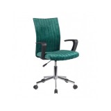 Scaun birou copii HM Doral, tapiterie stofa tip catifea, baza cromata, cu brate, rotativ, 90 kg, verde inchis