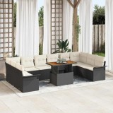 vidaXL Set de canapele pentru grădină 11 pcs Negru Rattan poli