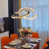 Lustra LED suspendata cu telecomanda si cristal PRISM ANTEA, 40W, 2 Cercuri, lumina Rece/Calda/Neutra, Dimabila, Argintiu, Inaltime Reglabila, Alessandro DESIGN