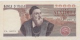 Italia 20.000 Lire 1975 Tiziano P-104, seria PA148974E, bancnotă italiană