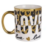 Cana Ceramica cu Model Animal Print din Folie Aurie "Love", 8 x 9.5 cm, 340 ml