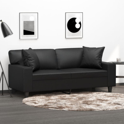 vidaXL Canapea cu 2 locuri cu pernuțe, negru, 140 cm, piele ecologică foto