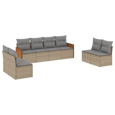 Set canapele de gradina, 8 piese, cu perne, bej, poliratan foto