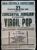 Afiș concert jubiliar violonist Virgil Pop, partener George Enescu, 1946, Cluj
