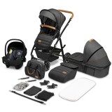 Carucior 3 in 1 Lionelo Amber cu scoica auto ADAC, landou si accesorii, gri inchis, 22 kg
